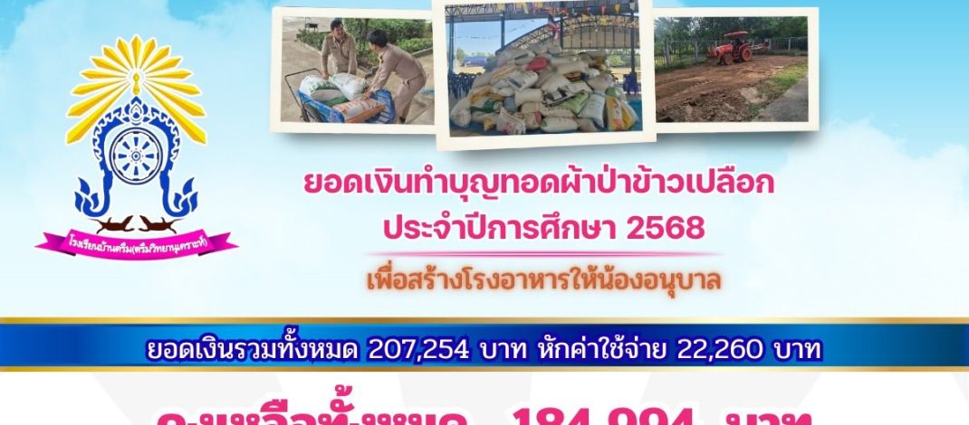 ยอดเงินทำบุญทอดผ้าป่าข้าวเปลือก